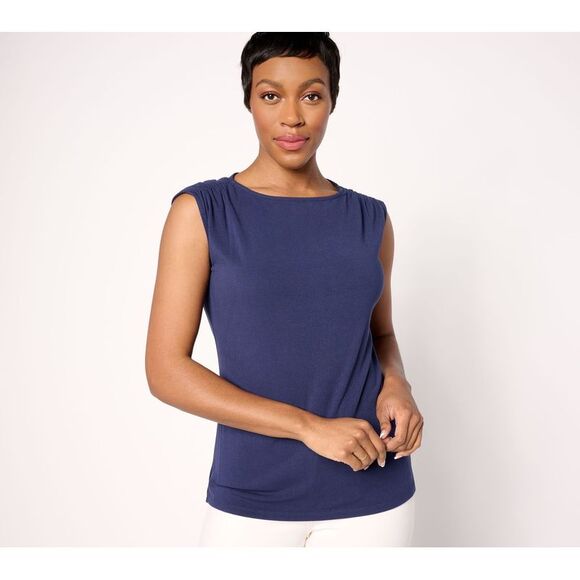 BEAUTIFUL by Lawrence Zarian Women's Top Sz L Gathered Shoulder Blue A637013 - Picture 1 of 4